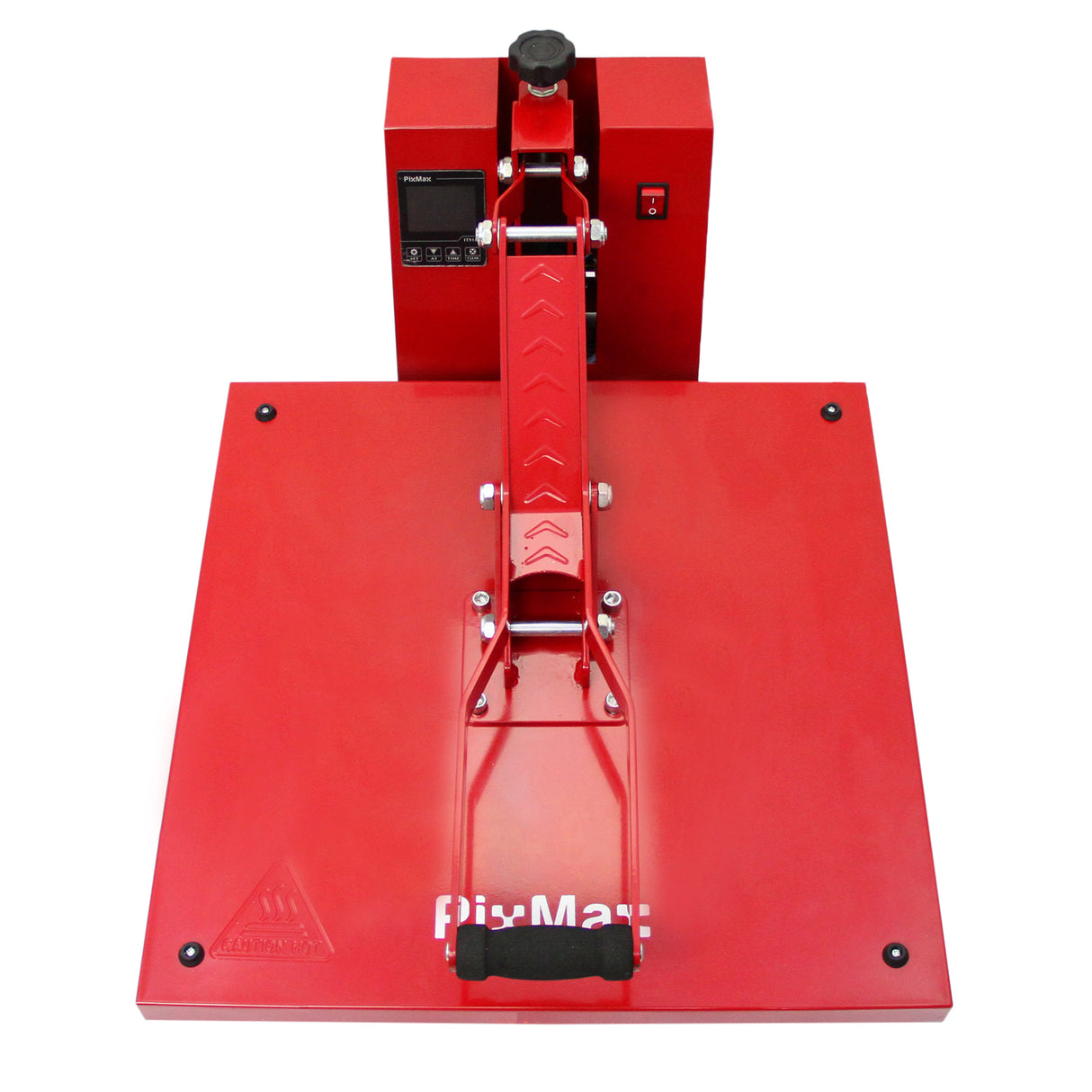Rote 50-cm-Klapppresse mit stabiler Basis, digitalem Steuerpanel und ergonomischem Griff, ideal für den Druck von Vinylmaterialien