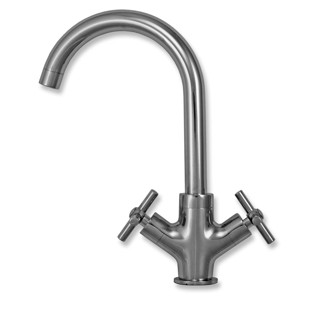 Elegante Victoria-Armatur aus hochwertigem Edelstahl mit geschwungenem Auslauf und zwei verchromten Griffen für präzise Wassersteuerung