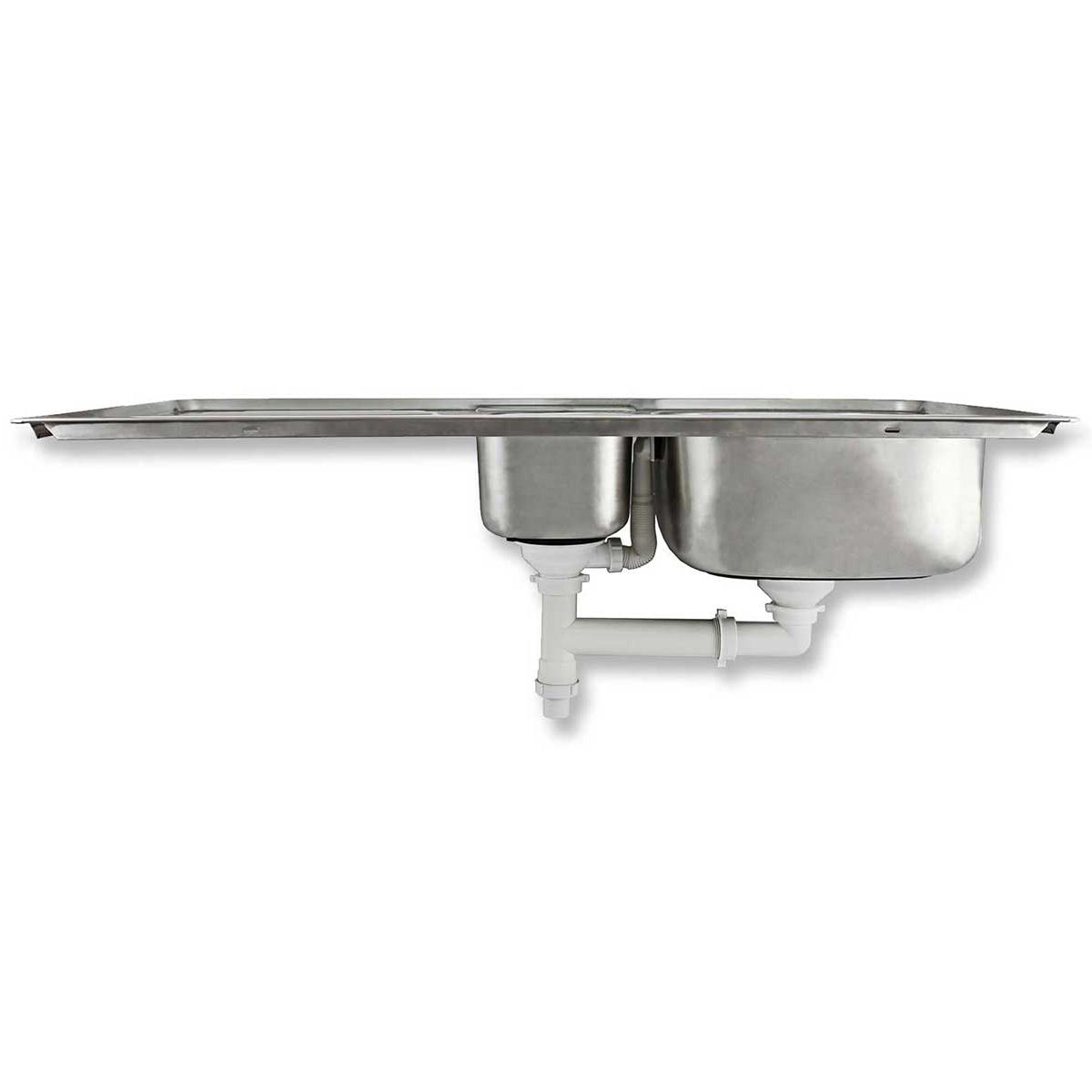 Hochwertige Edelstahl-Küchenspüle mit zwei Becken, glänzender Oberfläche und modernen Victoria-Armatur, ideal für jede Küche