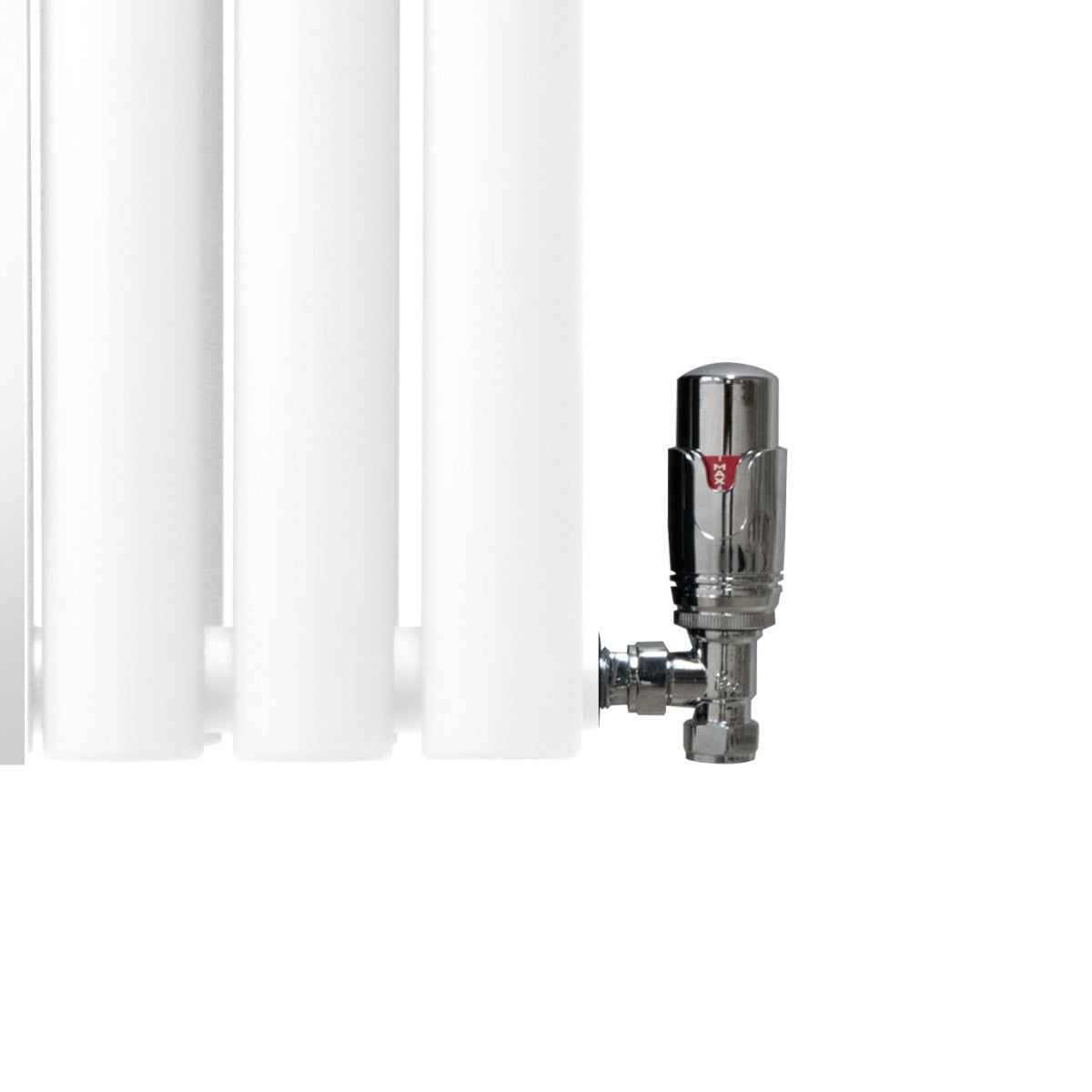 Oval Röhrenheizkörper mit Spiegel & Chrom Thermostatventile - 1800mm x 500mm – Weiß