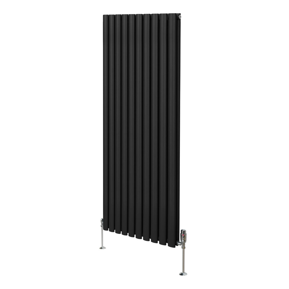 Oval Röhrenheizkörper & Chrom Thermostatventile – 1600mm x 600mm - Schwarz