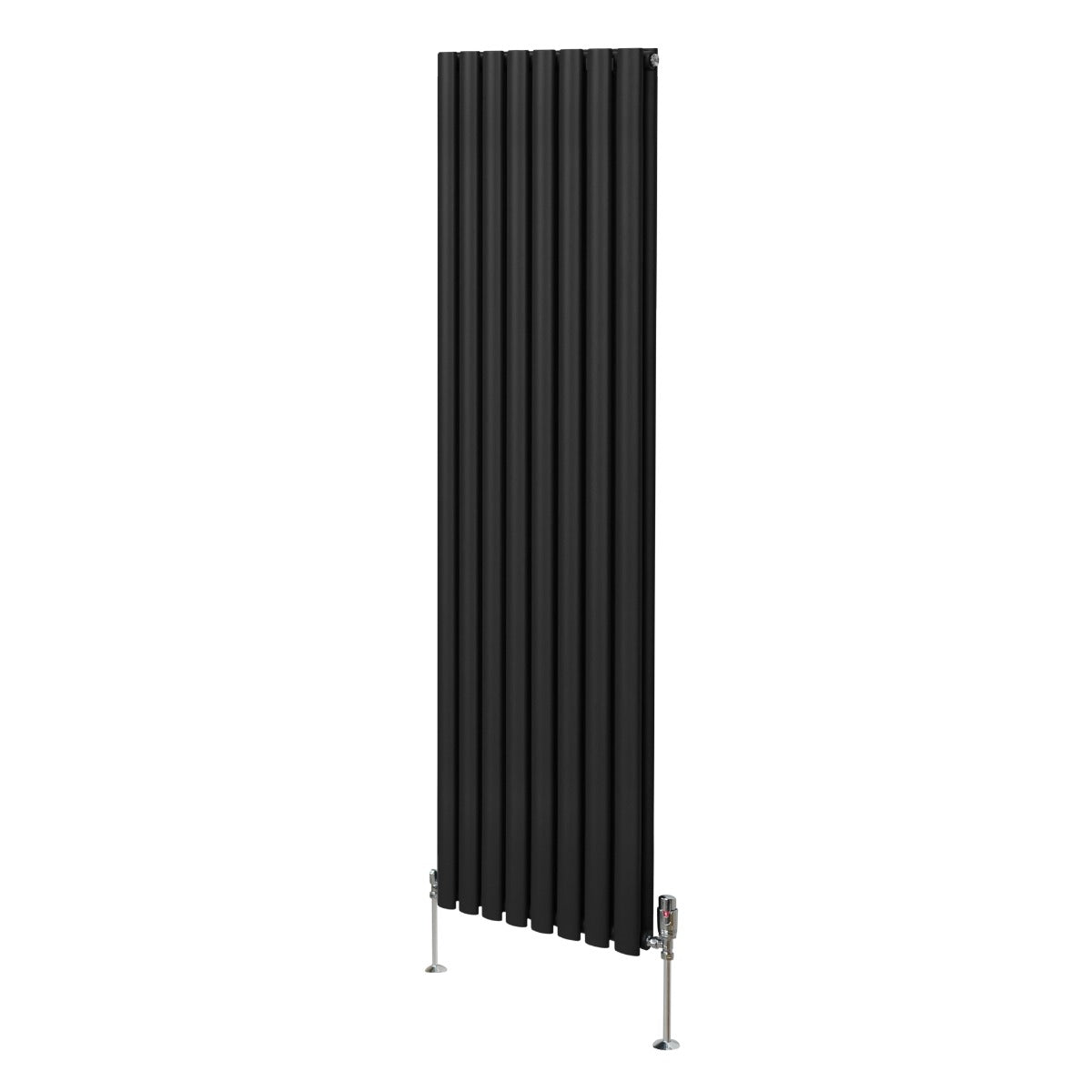 Oval Röhrenheizkörper & Chrom Thermostatventile – 1800mm x 480mm - Schwarz