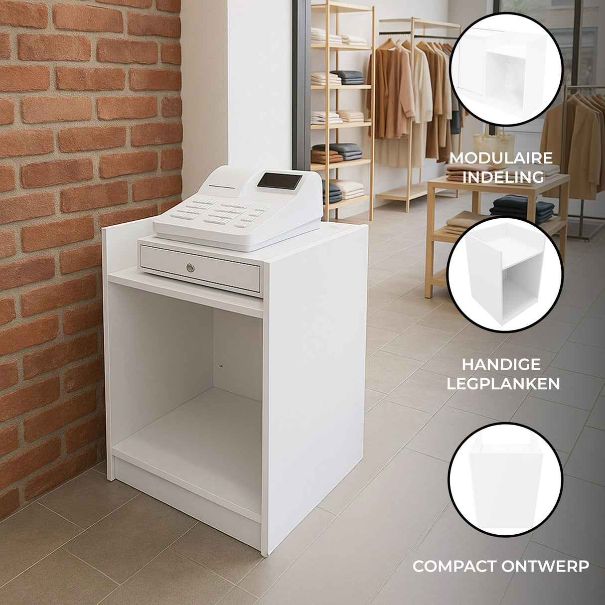 TB60 Ladentheke mit Kassenblock – Weiß