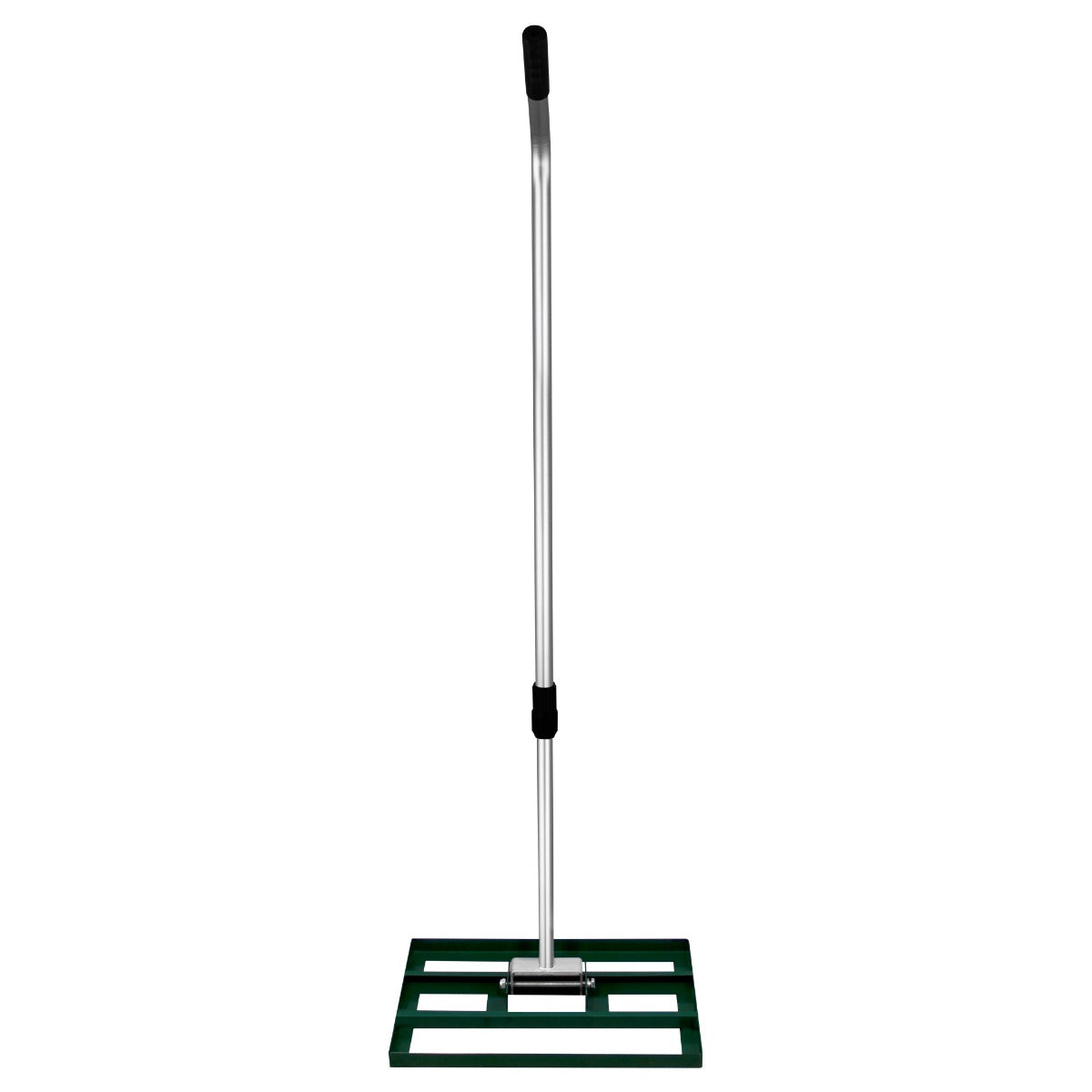 Grüner T-Mech Rasenrakel mit 50 cm breiter, stabiler Kunststoffbasis und ergonomischem Aluminiumgriff für einfaches Arbeiten im Garten