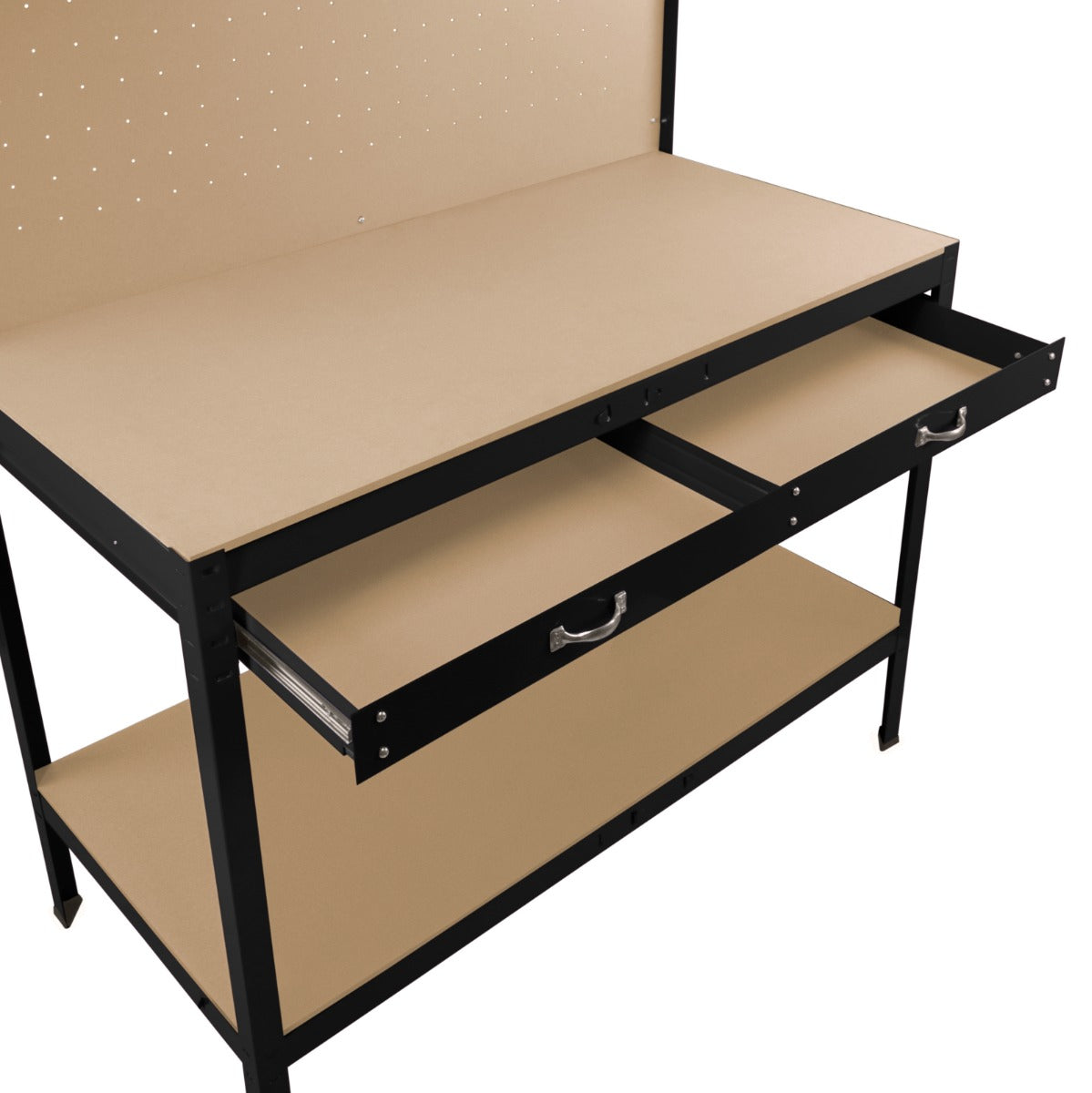 Werkbank mit Lochwand, Schublade & Licht - Schwarz