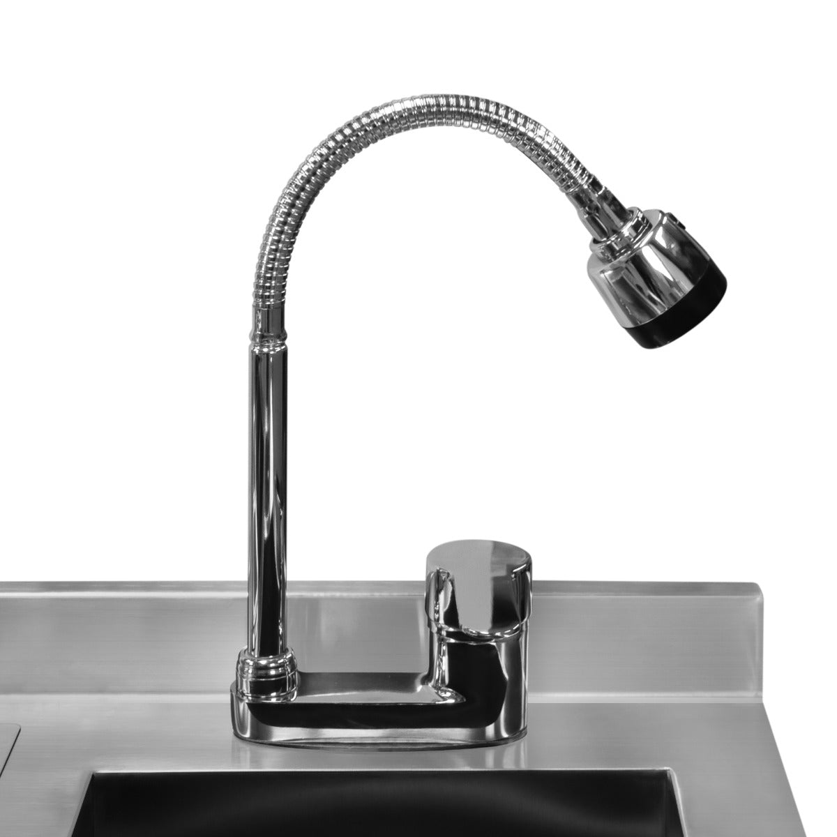 Elegante, hochglänzende Chrom-Küchenarmatur mit flexibler Auslaufbrause, ideal für moderne Küchen und kompakte Barstationen
