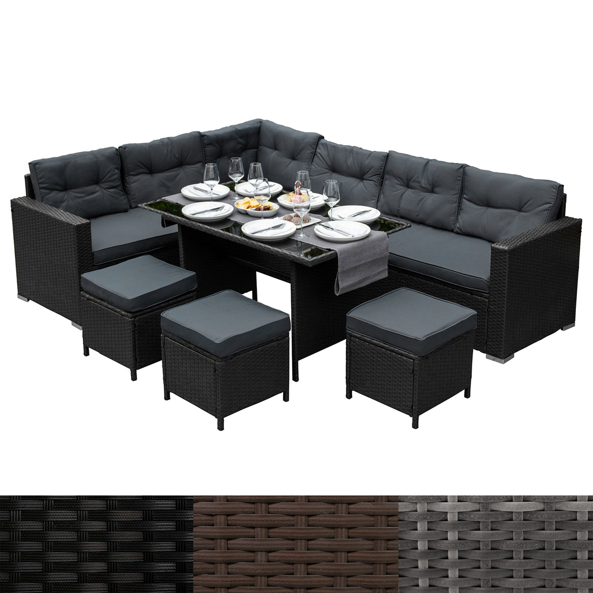 Polyrattan Gartenmöbel Set - Schwarz