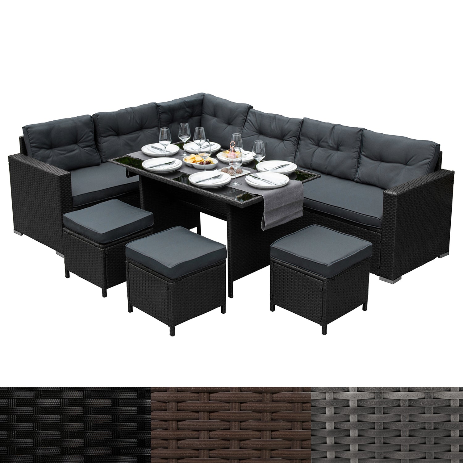 Polyrattan Gartenmöbel Set - Schwarz