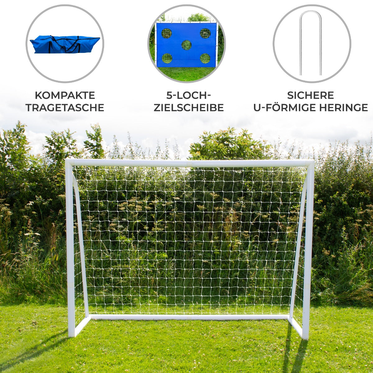 2,4m x 1,8m Fußballtor, Tragetasche und Torwand