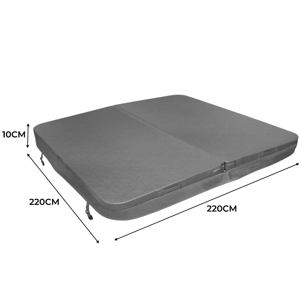 Grau gefärbte Whirlpool-Abdeckung mit quadratischer Form, 2,2 m x 2,2 m, 10 cm dick, strapazierfähigem Material und stabilen Befestigungen