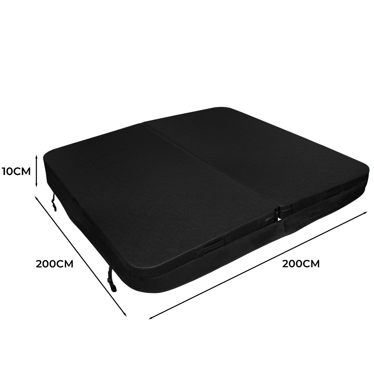 Schwarze 2m Whirlpoolabdeckung aus strapazierfähigem Material, quadratisch mit einer Dicke von 10 cm, ideal zum Schutz vor Schmutz und Witterungseinflüssen