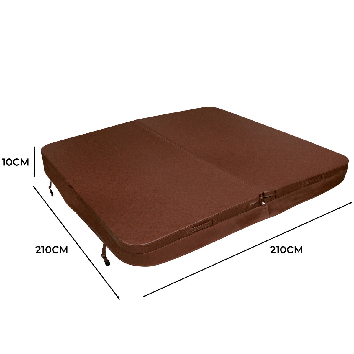 Braune Whirlpool-Abdeckung in quadratischer Form, 2,1 m x 2,1 m, 10 cm dick, mit strapazierfähigem Material und stabilen Befestigungen