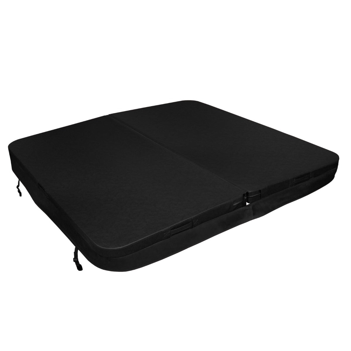 Schwarze 2,1 m Whirlpool-Abdeckung aus strapazierfähigem Material, rechteckig mit glatter Oberfläche und stabilen Befestigungsgurten für sicheren Halt