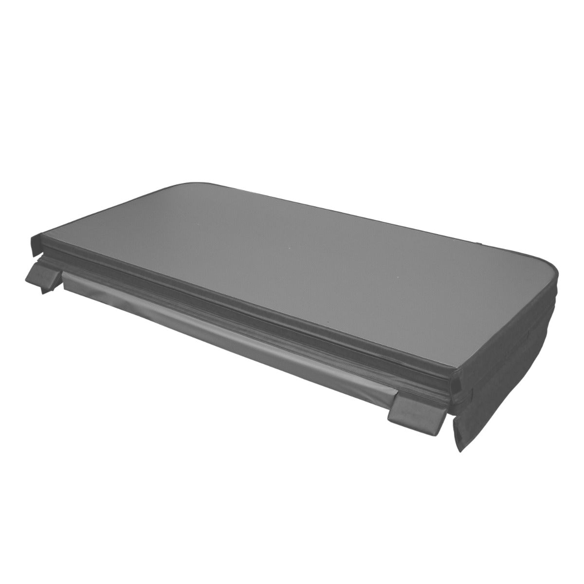 Grau gefärbte Whirlpool-Abdeckung aus robustem Material, rechteckig mit glatter Oberfläche und seitlichen Befestigungen, ideal für 2,1 m Whirlpools