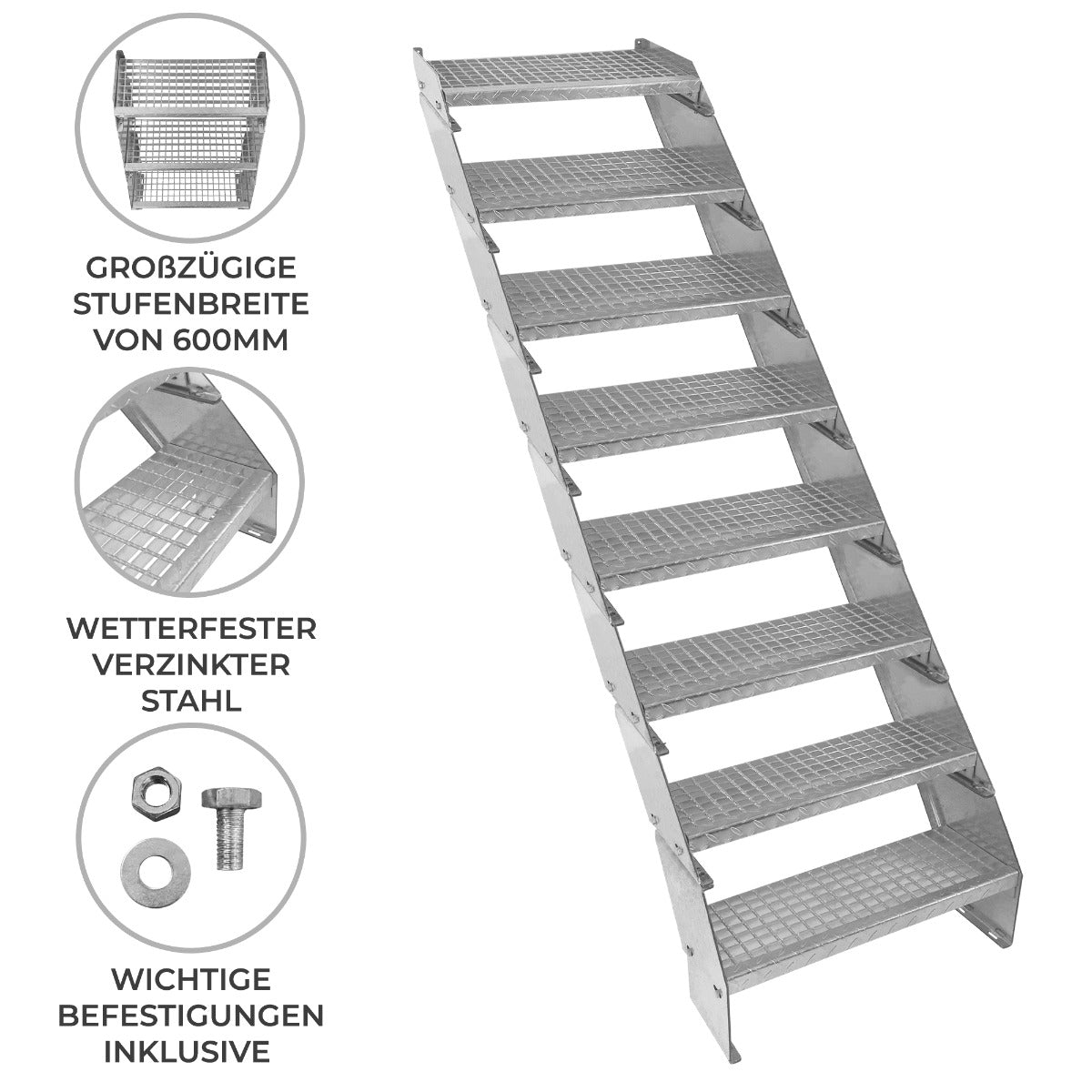 Verstellbare Achtteilige Verzinkter Stahl Treppe – 600mm breit