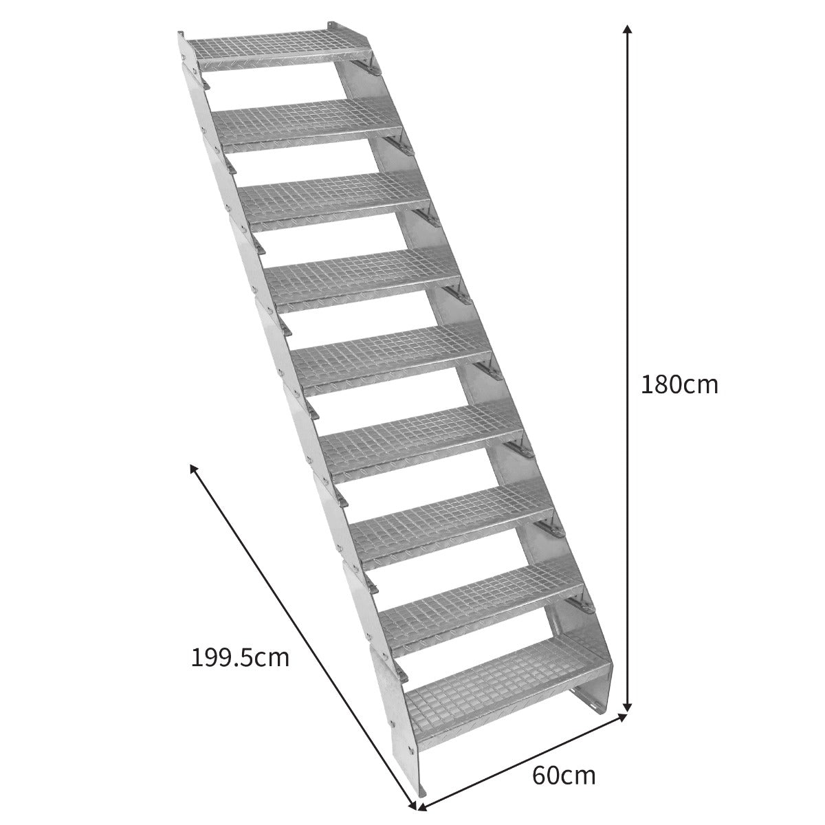 Verstellbare Neunteilige Verzinkter Stahl Treppe – 600mm breit