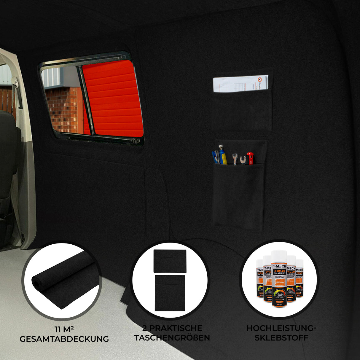 Autostoff, 2 Aufbewahrungstaschen & Kleber - Schwarz
