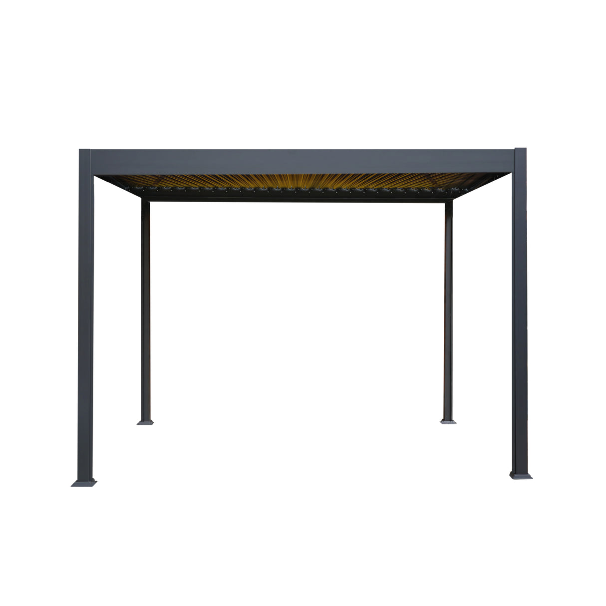 Anthrazitfarbene Aluminium-Pergola mit LED-Beleuchtung, 3 m x 3 m, quadratische Form, moderne Linien, robustes Design, ideal für Außenbereiche