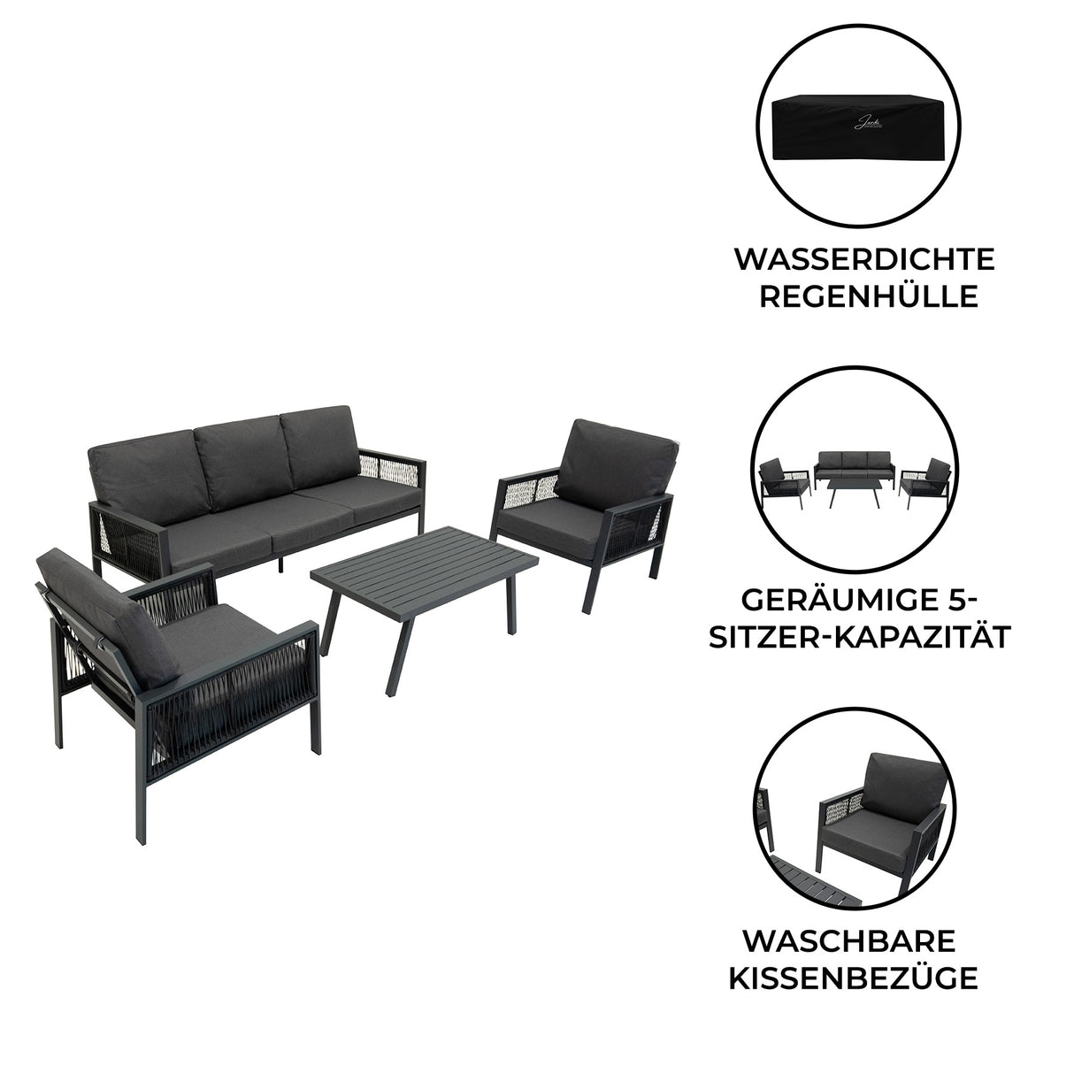 4-teilige Aluminium-Sofagarnitur – Anthrazitgrau