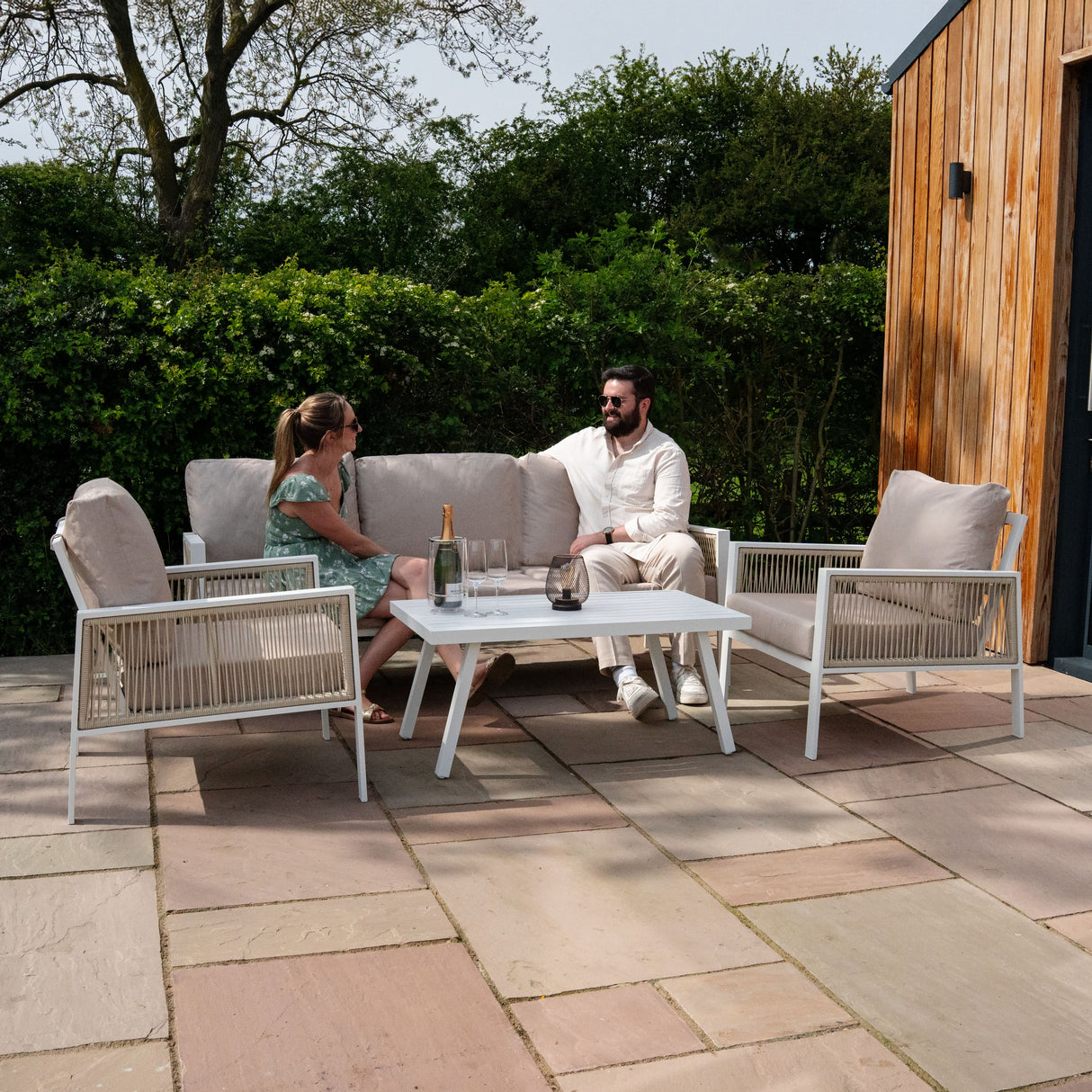 4-teilige Aluminium-Sofagarnitur – Weiß