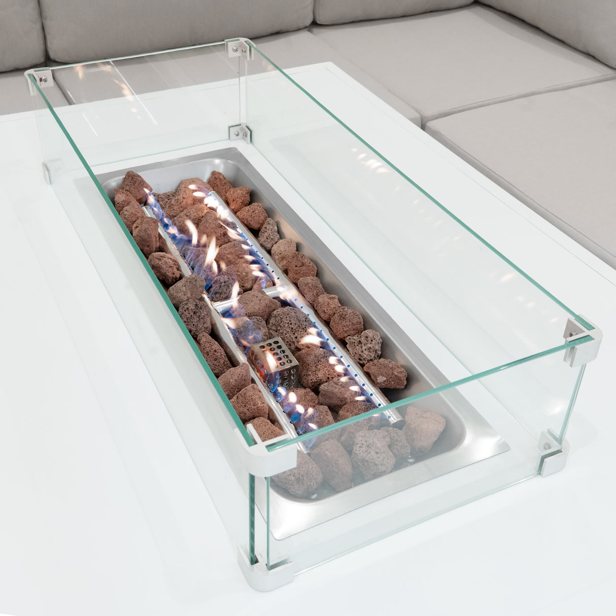 Aluminium 9-teiliges Modulares Gartenmöbelset mit Feuerstelle - Weiß