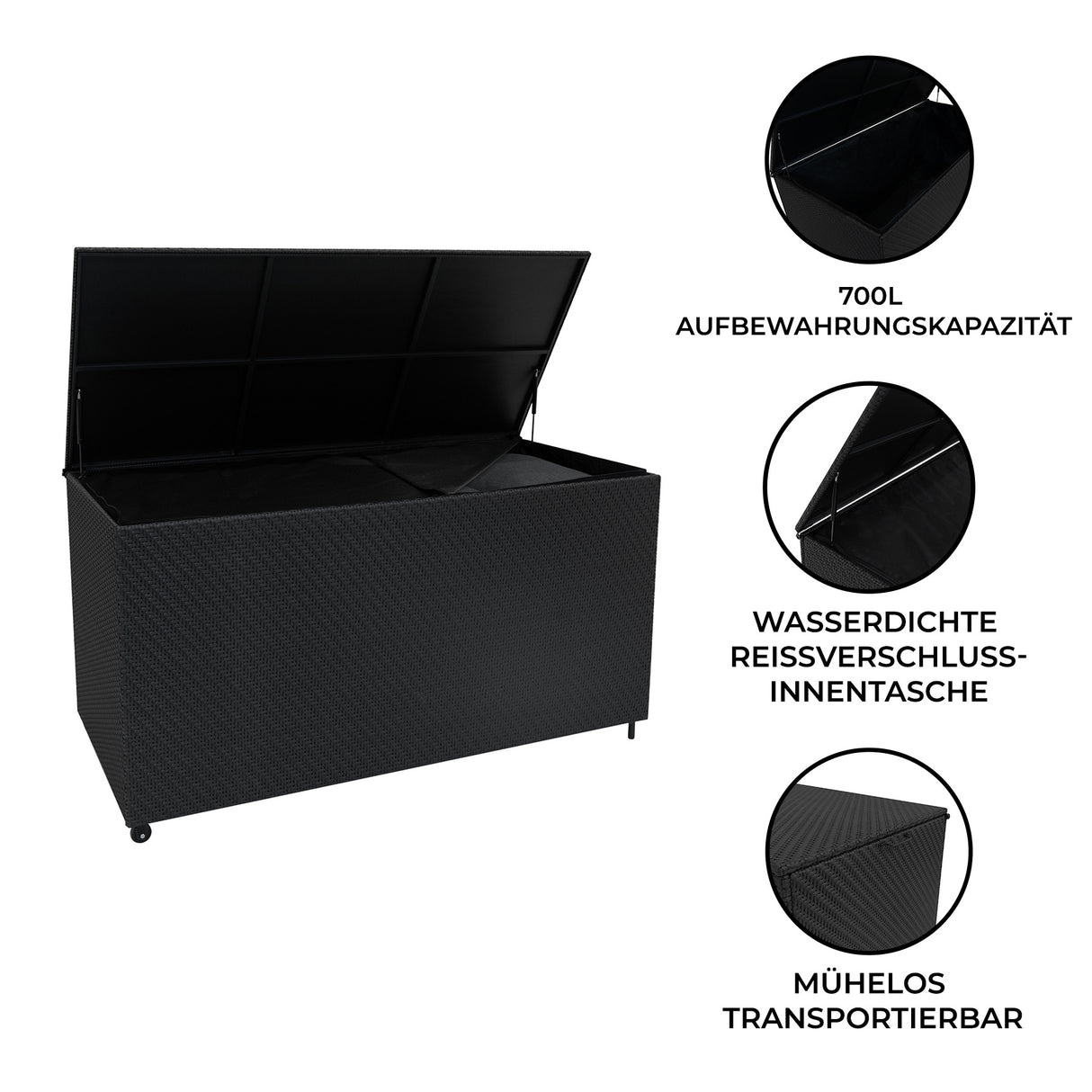 Rattan Kissenbox 700L - Schwarz
