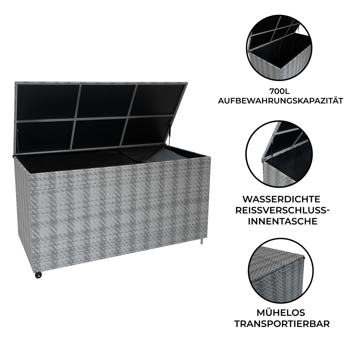 Rattan Kissenbox 700L - Grau