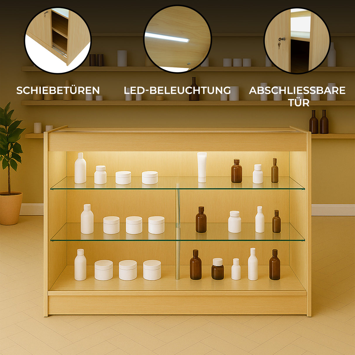 K1500 LED-Ladentheke – Ahorn