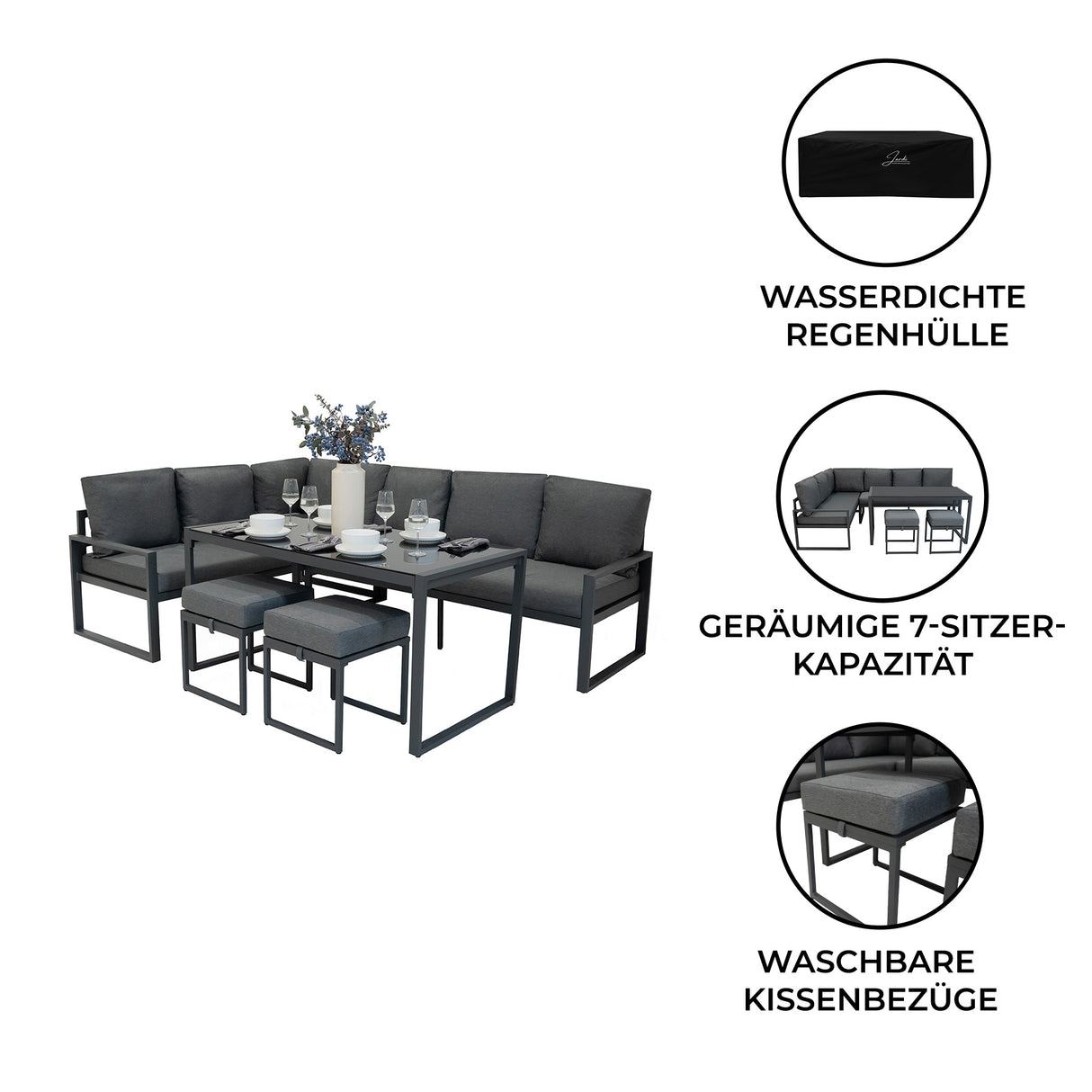 Aluminium 5-teiliges Ecksofa-Set - Anthrazitgrau