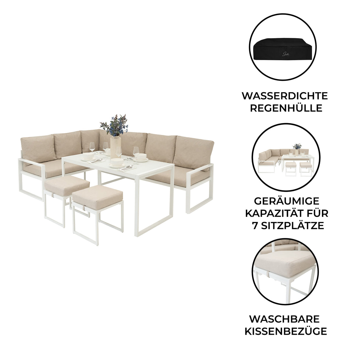Aluminium 5-teiliges Ecksofa-Set - Weiß