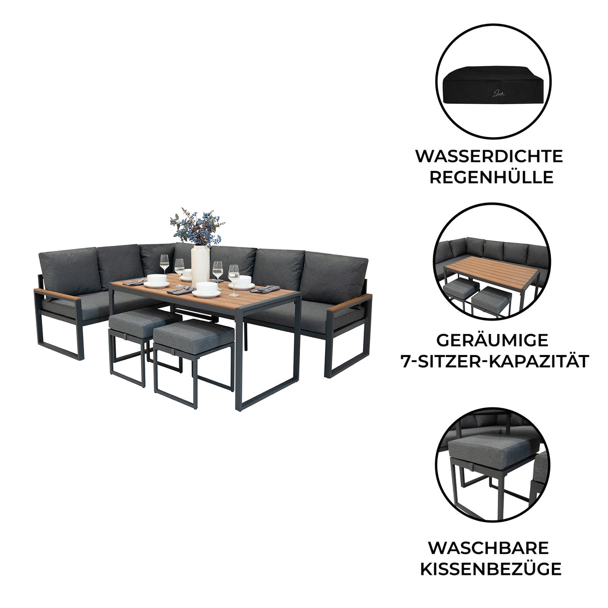 Aluminium 5-teiliges Ecksofa-Set - Holz