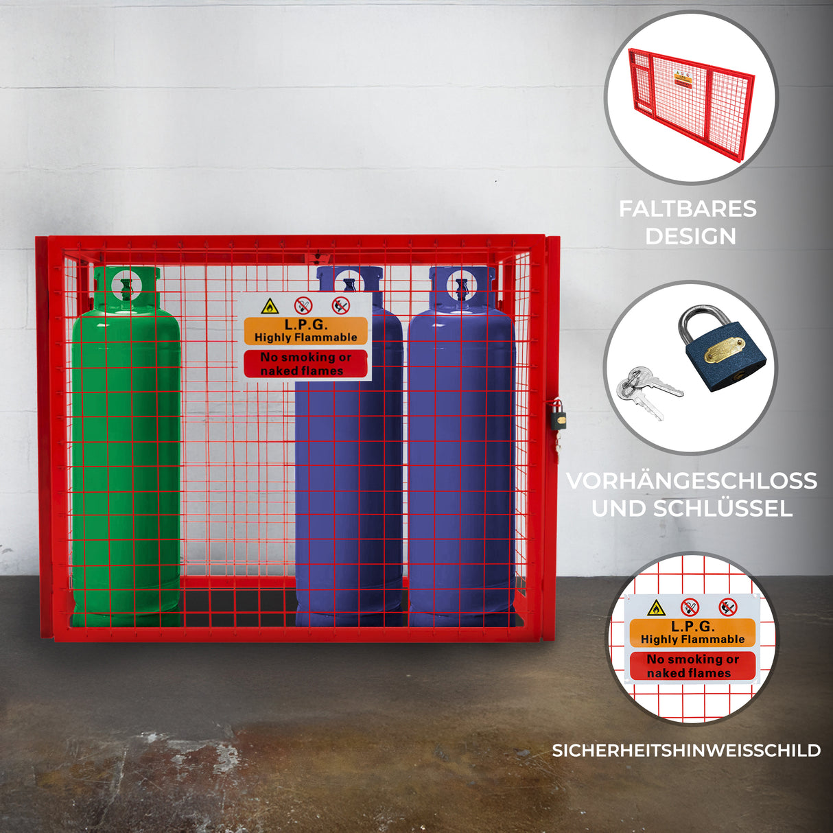 Zusammenklappbarer Gasflaschenschrank - 110cm x 92cm x 50cm