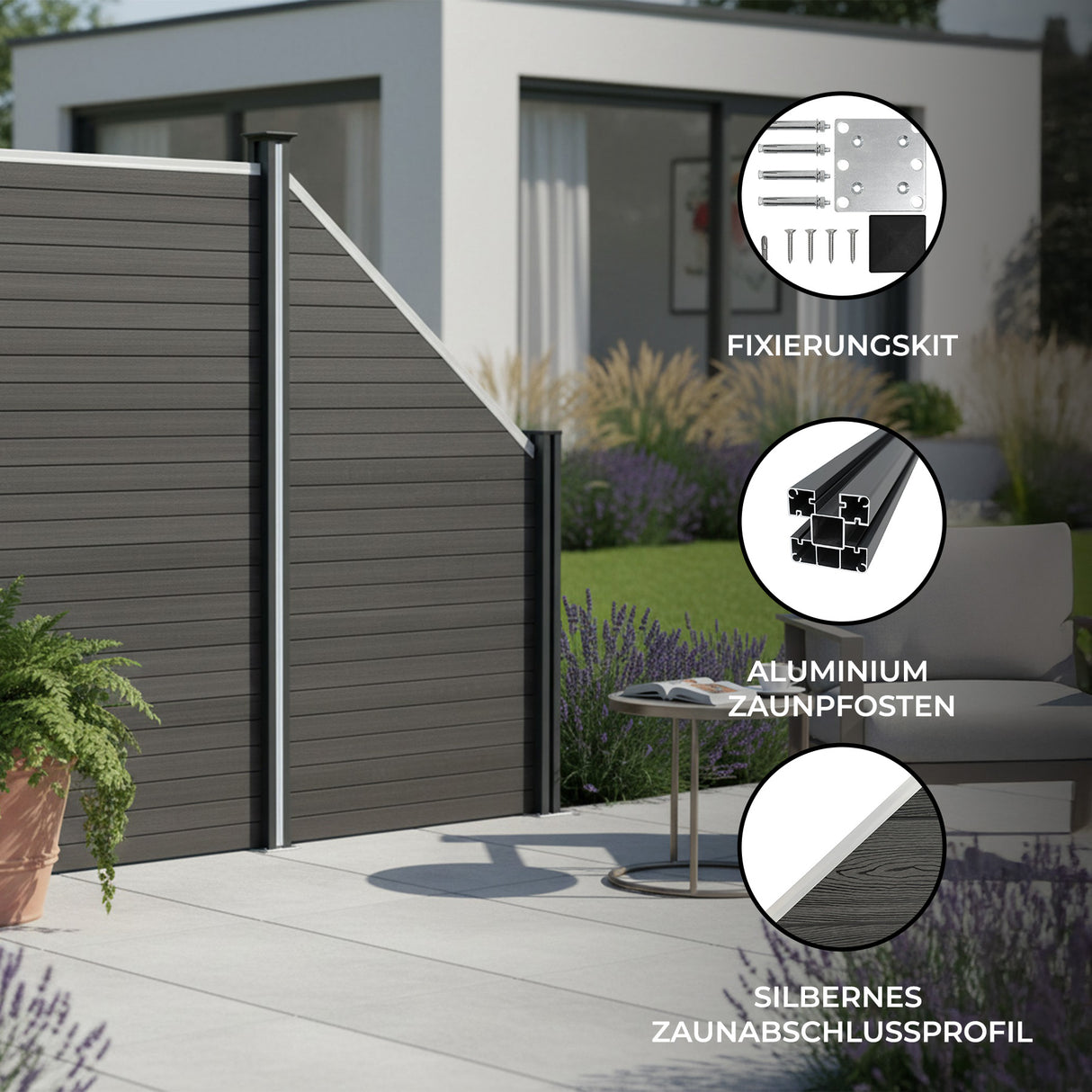 WPC Sichtschutzzaun Eckzaun Element – Grau