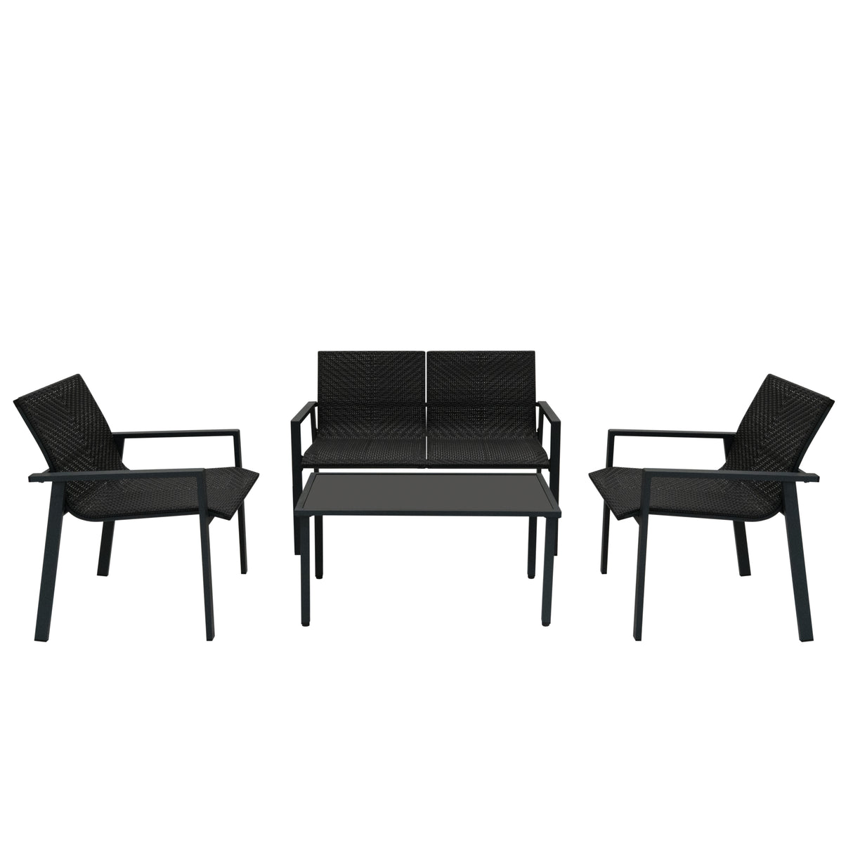 Rattan Terrassenmöbel Set - Schwarz