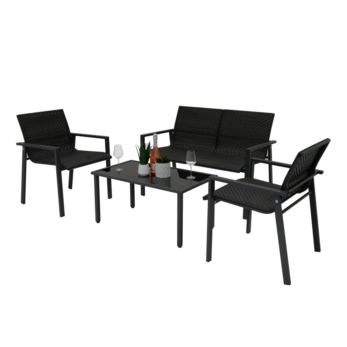 Rattan Terrassenmöbel Set - Schwarz