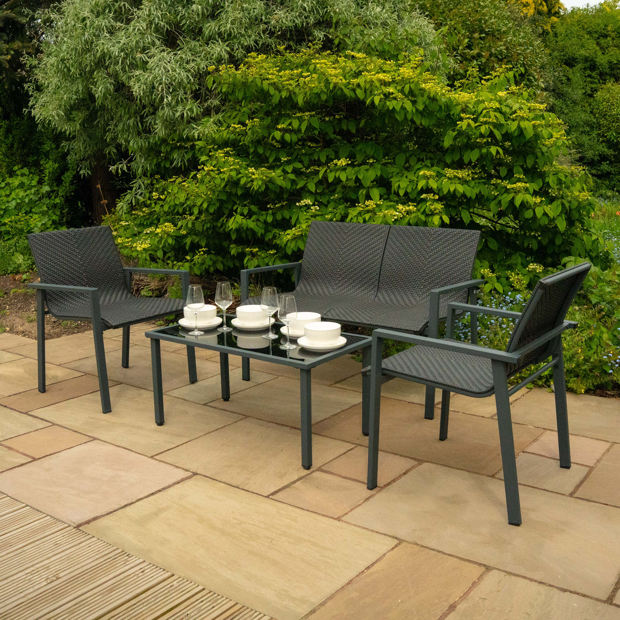 Rattan Terrassenmöbel Set - Schwarz