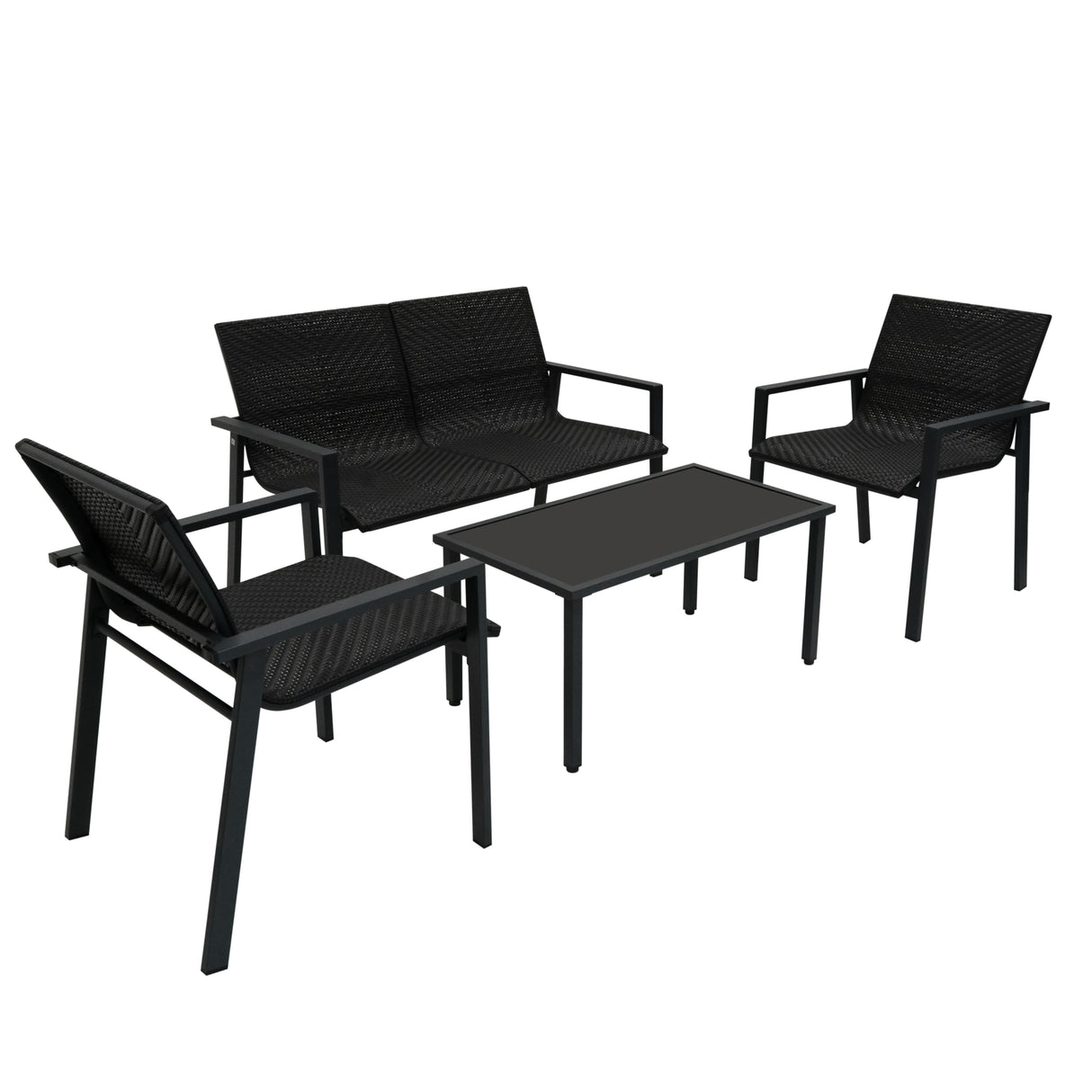 Rattan Terrassenmöbel Set - Schwarz