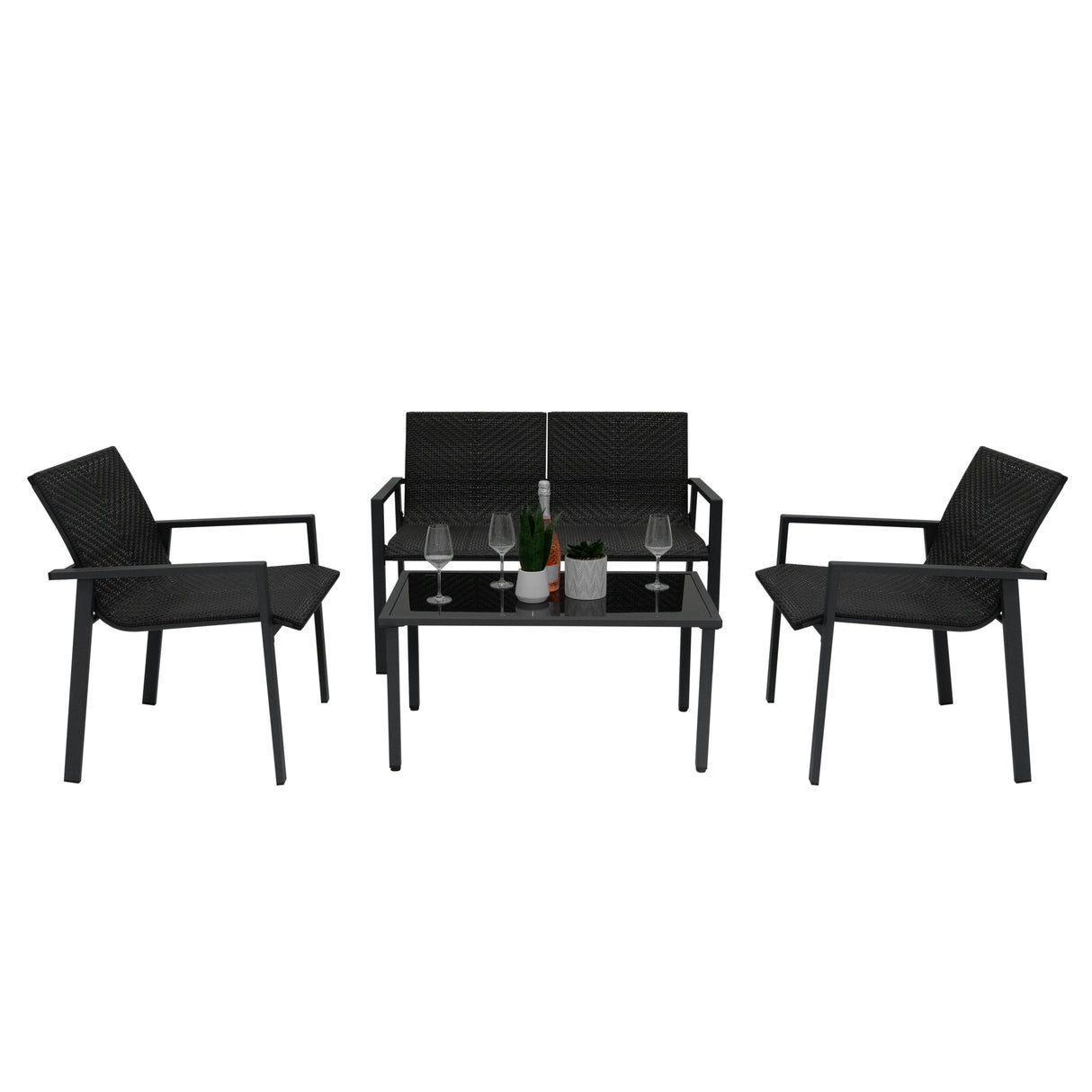 Rattan Terrassenmöbel Set - Schwarz