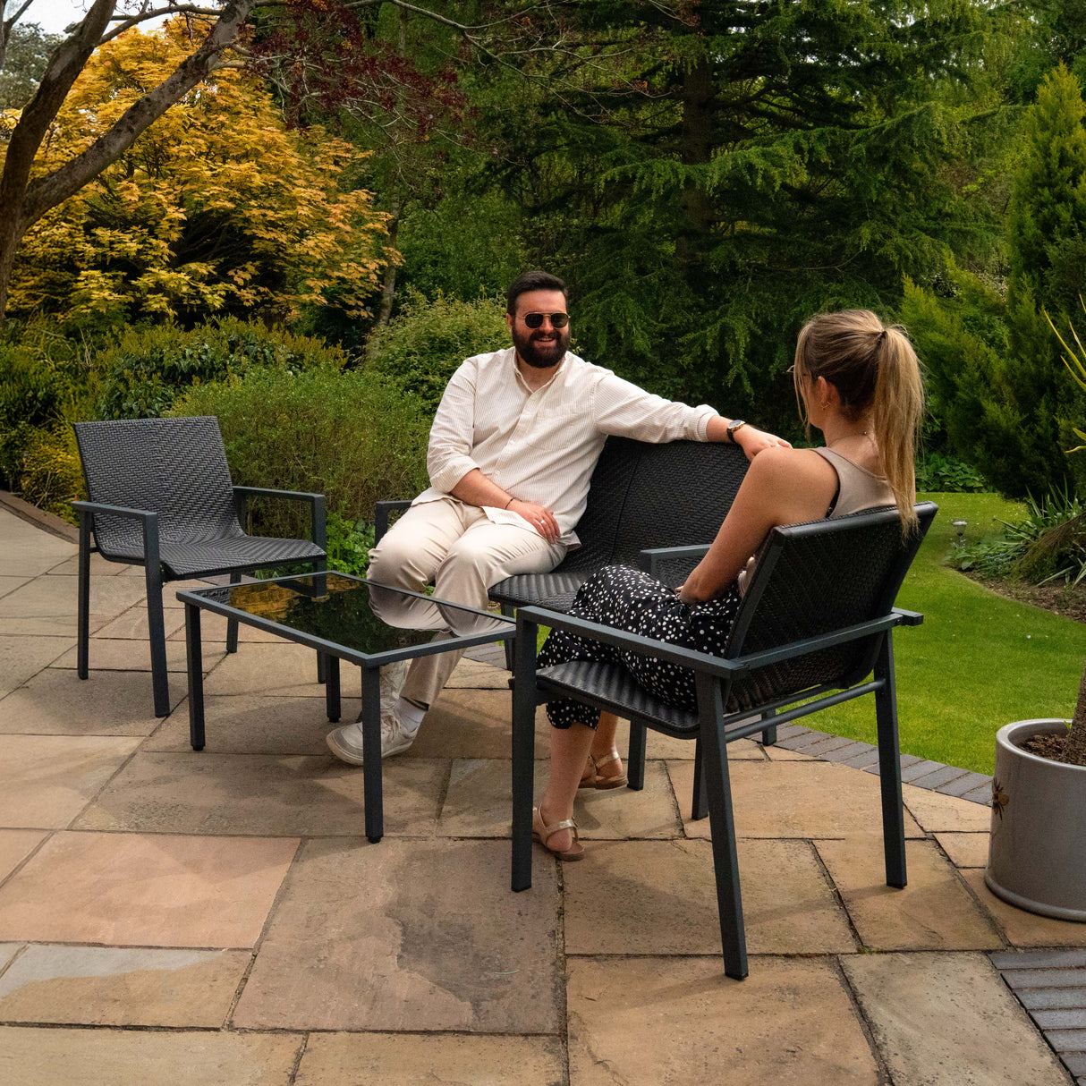 Rattan Terrassenmöbel Set - Schwarz