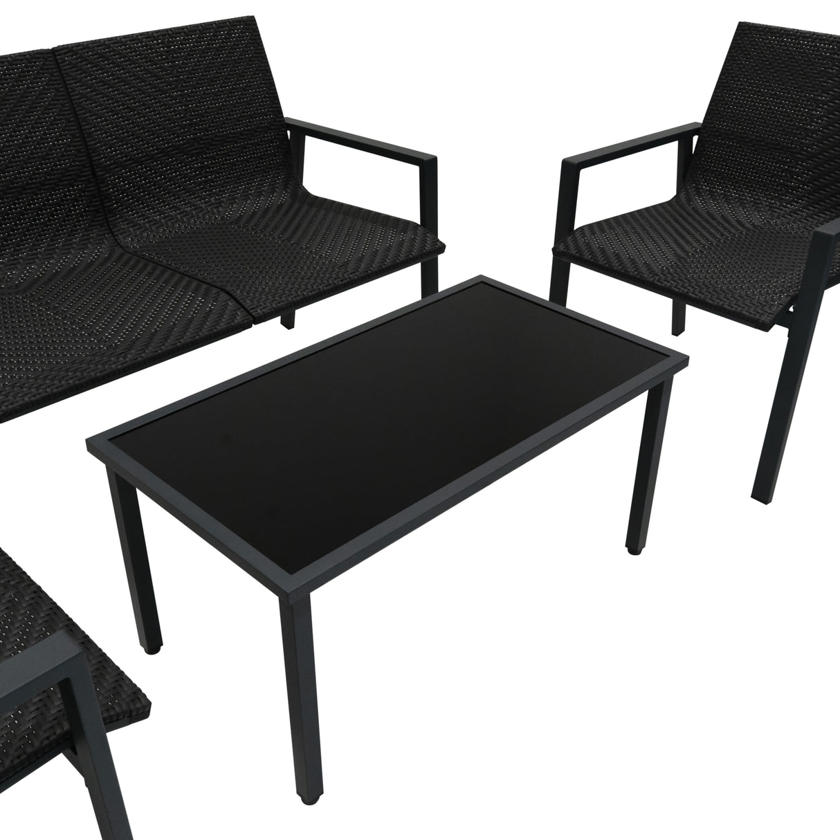 Rattan Terrassenmöbel Set - Schwarz