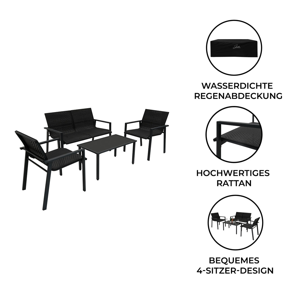 Rattan Terrassenmöbel Set - Schwarz