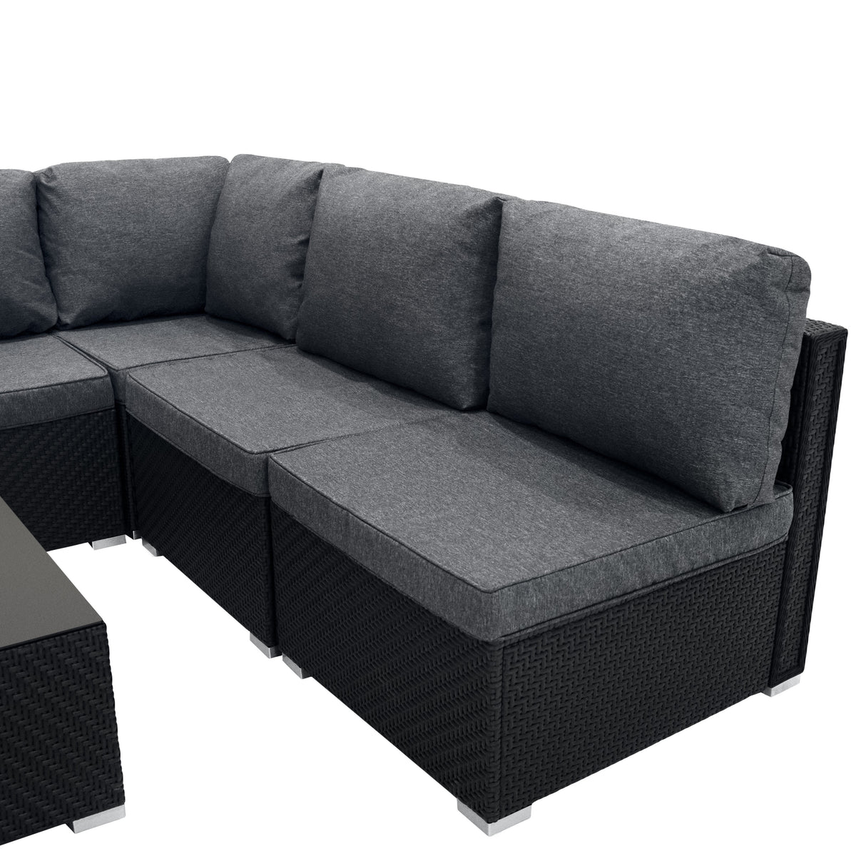 Rattan Modular 7-teiliges Möbelset – Schwarz