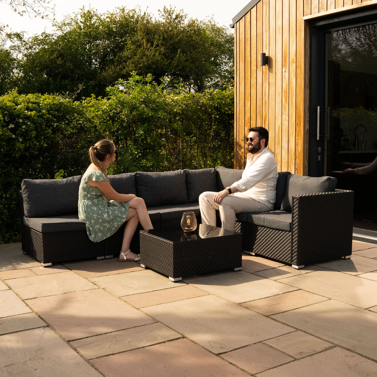 Rattan Modular 7-teiliges Möbelset – Schwarz