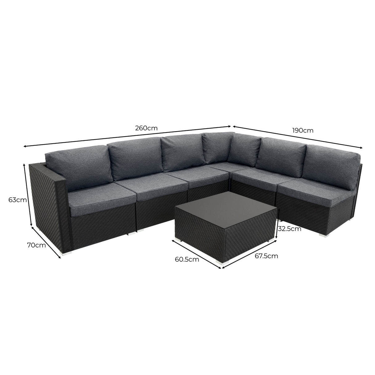 Rattan Modular 7-teiliges Möbelset – Schwarz