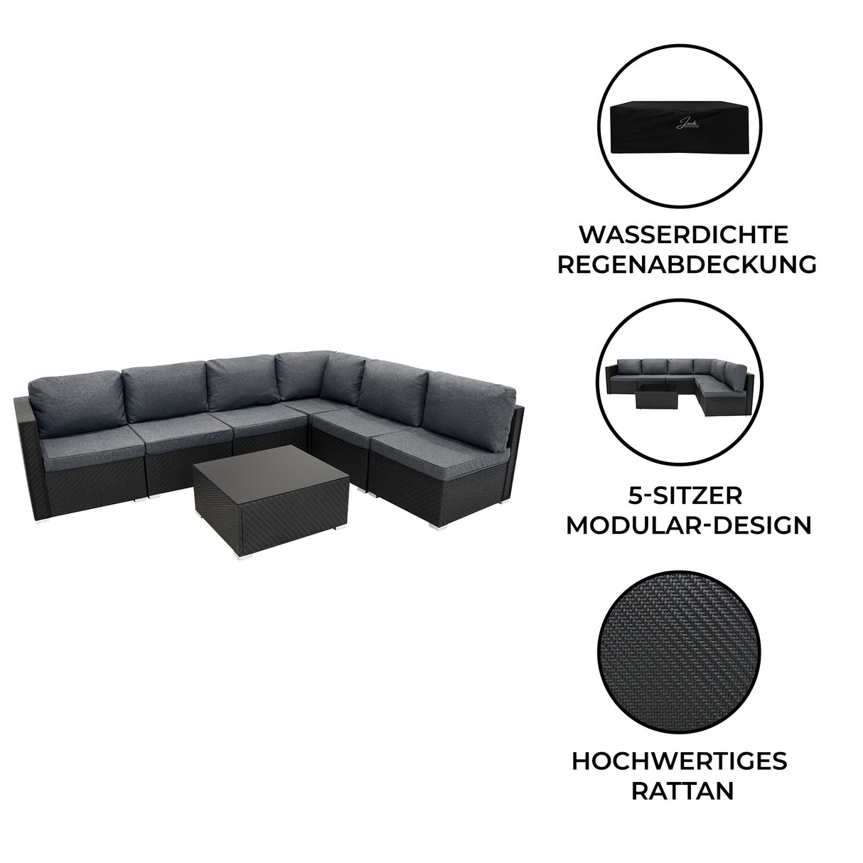 Rattan Modular 7-teiliges Möbelset – Schwarz
