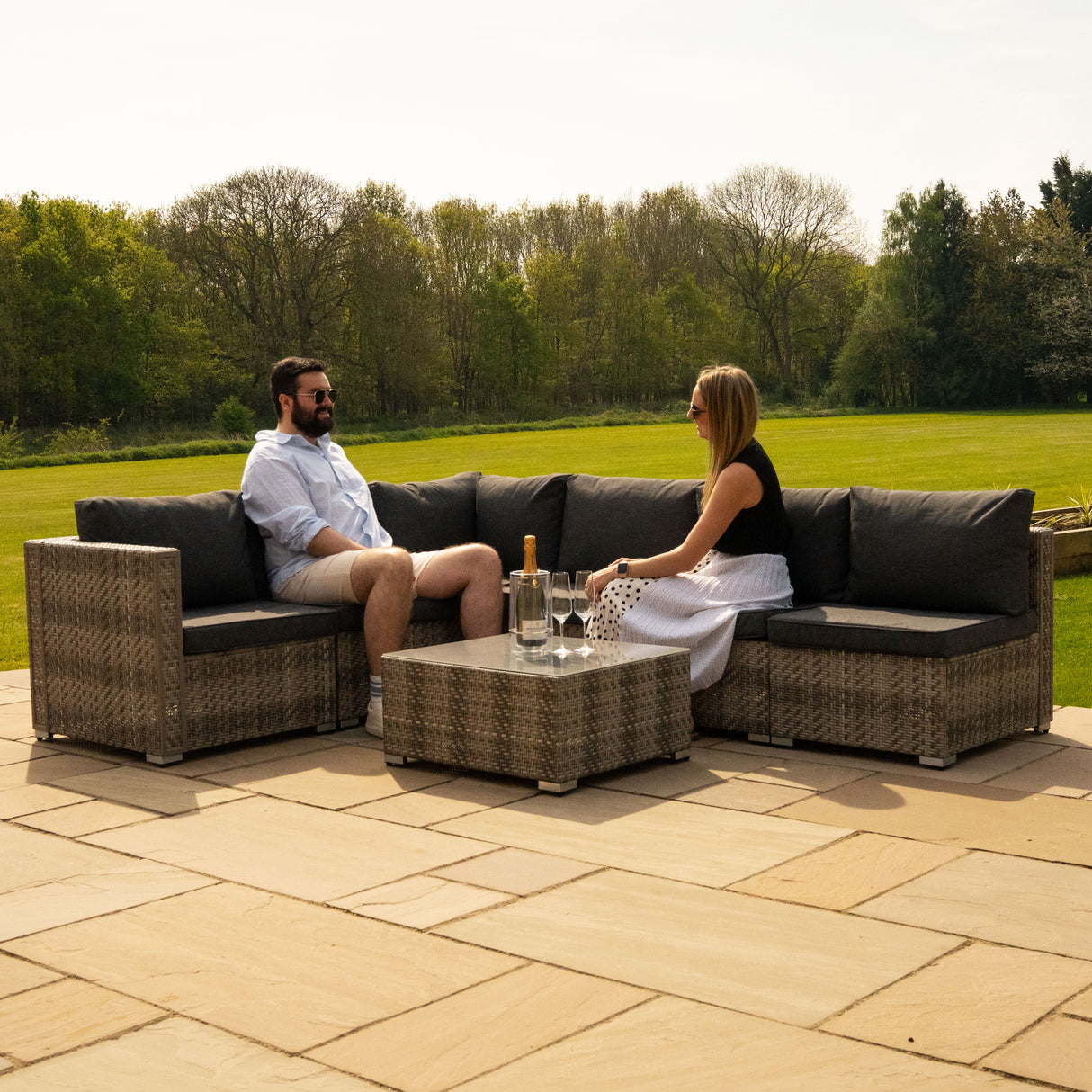 Rattan Modular 7-teiliges Möbelset – Grau