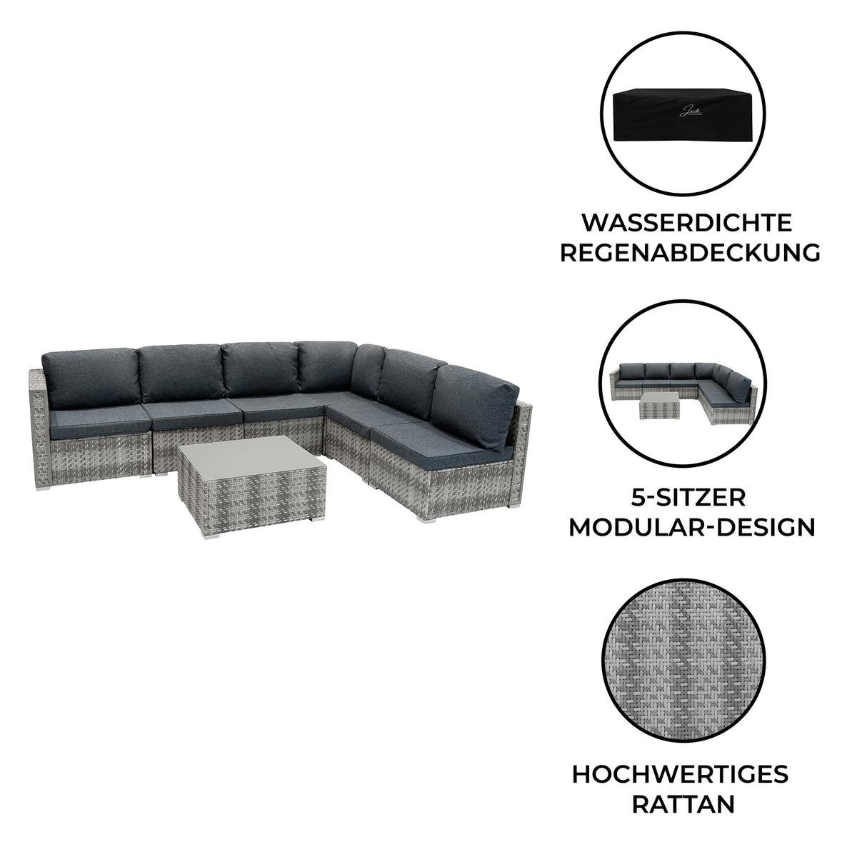 Rattan Modular 7-teiliges Möbelset – Grau