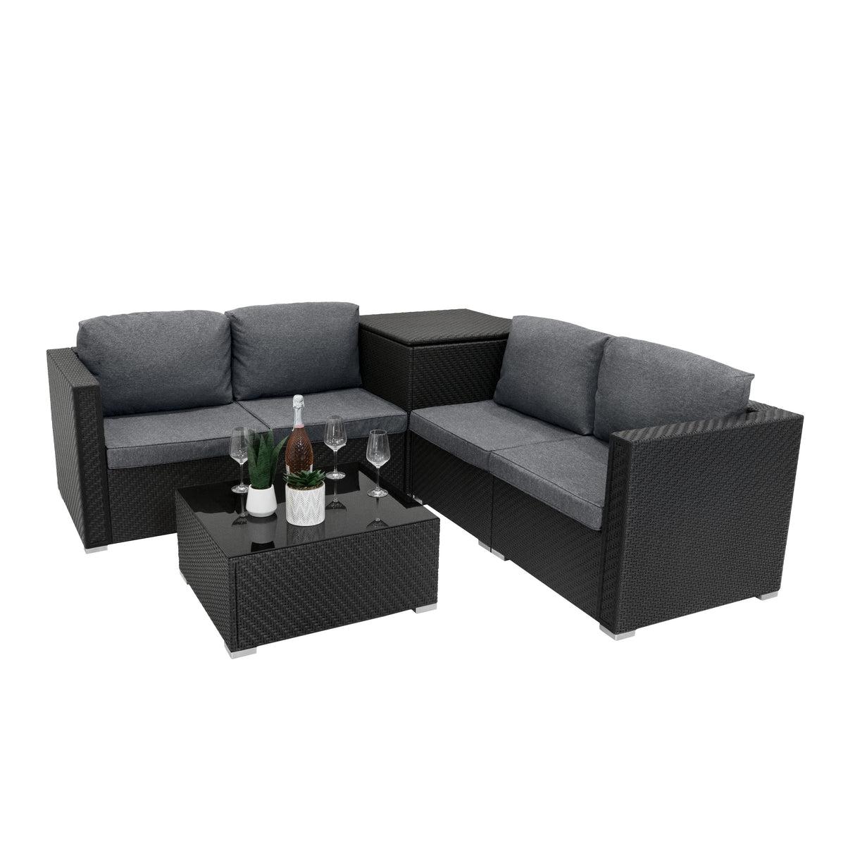 Rattan Modular 6-teiliges Möbelset – Schwarz