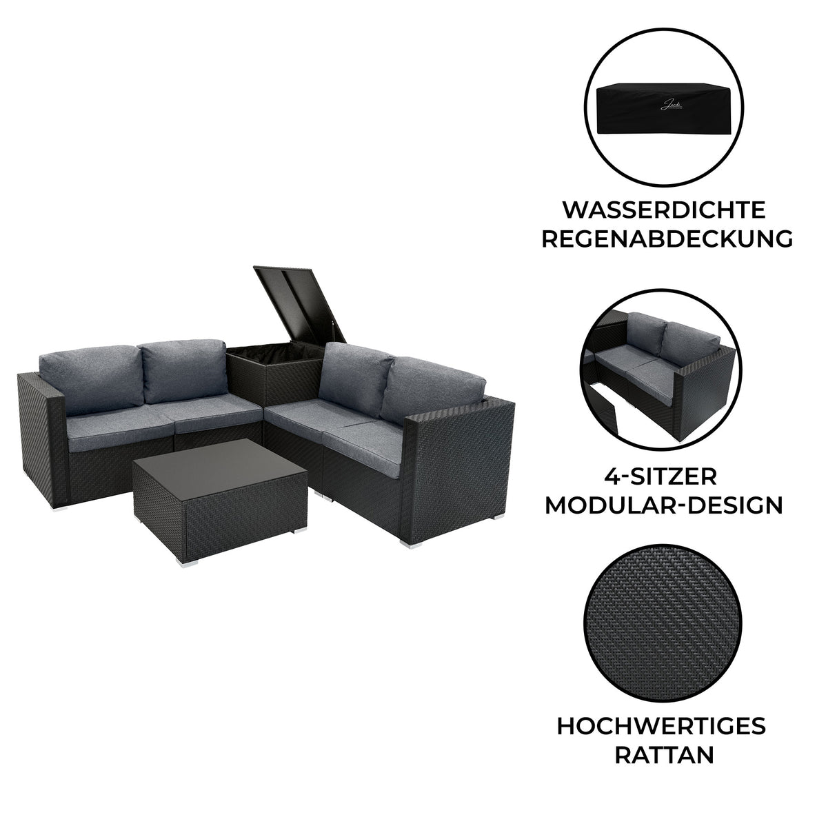 Rattan Modular 6-teiliges Möbelset – Schwarz