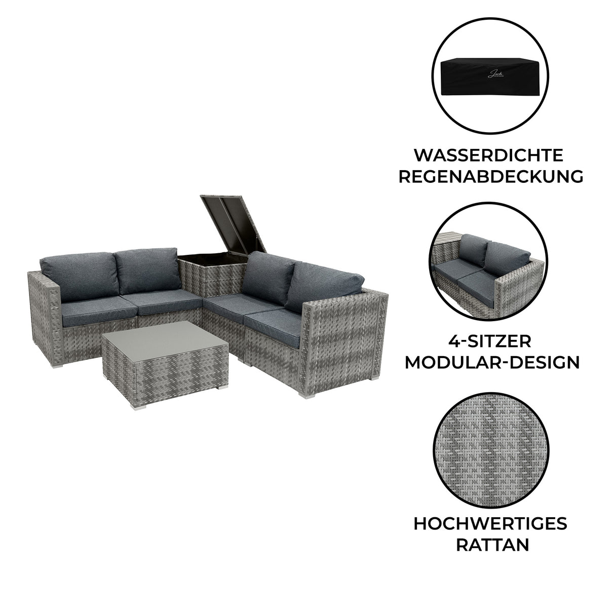 Rattan Modular 6-teiliges Möbelset – Grau